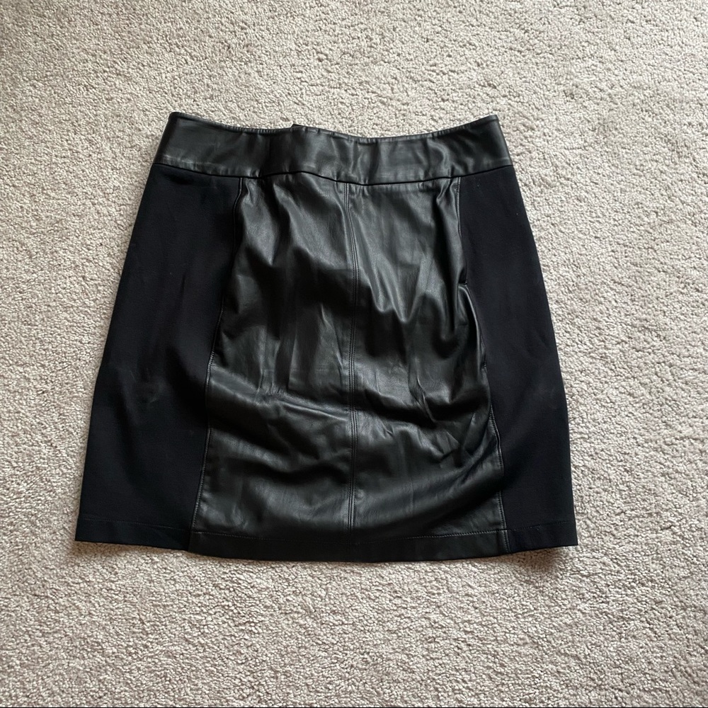 CABI black high waisted pencil skirt with faux leather panel and waist detail